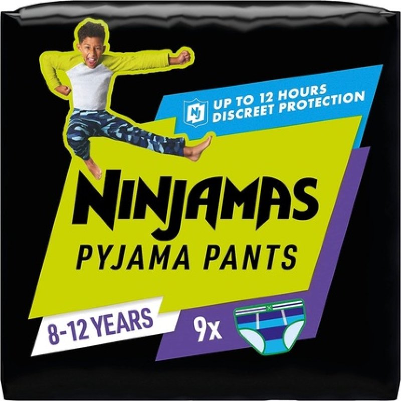 Ninjamas Absorbent Night Pants for Boys 9 Pyjama Pants 8-12 Years 27-43kg Leak Protection for the Whole Night Boys 8-12