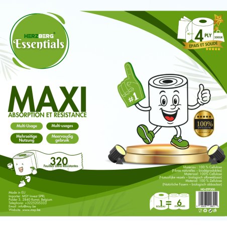 Herzberg Essentials HG-ETP300: Pack of 6 Unscented 4-Ply Biodegradable Cellulose Paper Towel Roll