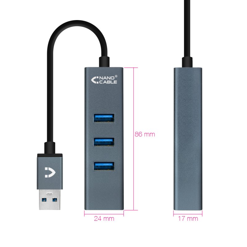 Hub USB 3.0 Nanocable - 4 ports (Gris)