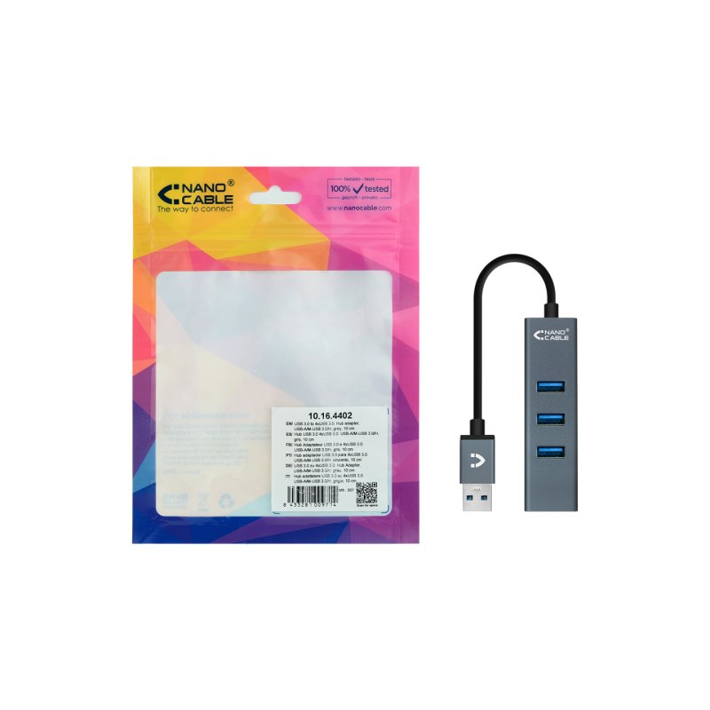 Hub USB 3.0 Nanocable - 4 ports (Gris)