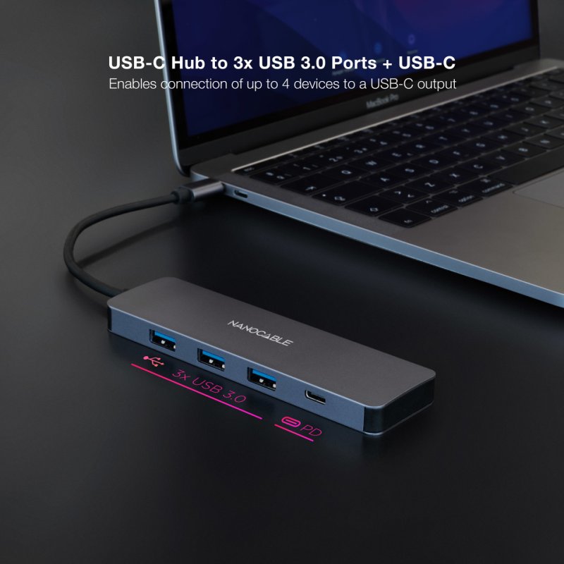Hub USB-C 3.0 Nanocable - 3x USB-A et 1x USB-C (Gris)