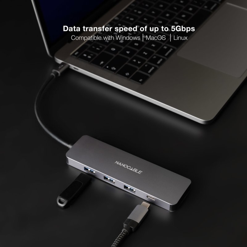 Nanocable 10.16.4409 hub & concentrateur USB 3.2 Gen 1 (3.1 Gen 1) Type-C 5 Mbit/s Gris