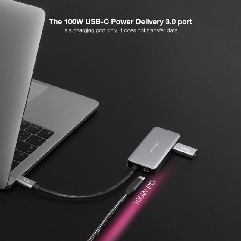 Nanocable USB-C 5-in-1 Hub, 3.2 GEN1 5G Converter to 3 x USB-A 3.0 USB-C USB-C PD 100W, Aluminum, 15 cm, Gray