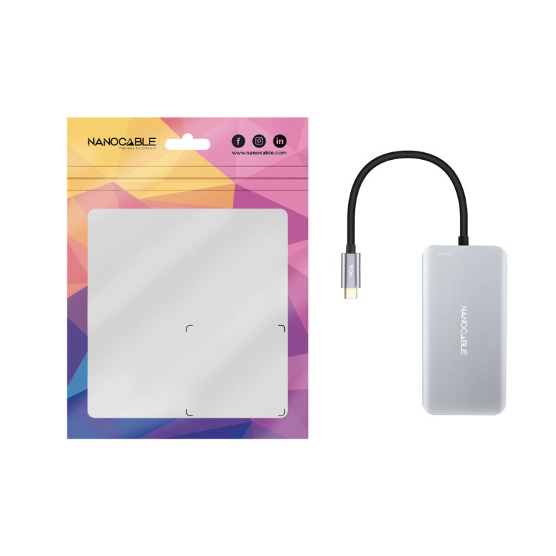 Nanocable USB-C 5-in-1 Hub, 3.2 GEN1 5G Converter to 3 x USB-A 3.0 USB-C USB-C PD 100W, Aluminum, 15 cm, Gray