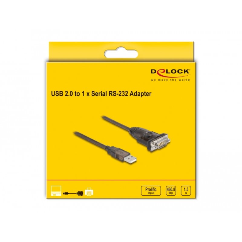 Delock Adapter USB2.0 Typ-A zu 1 x Seriell RS-232 D-sub9 pin