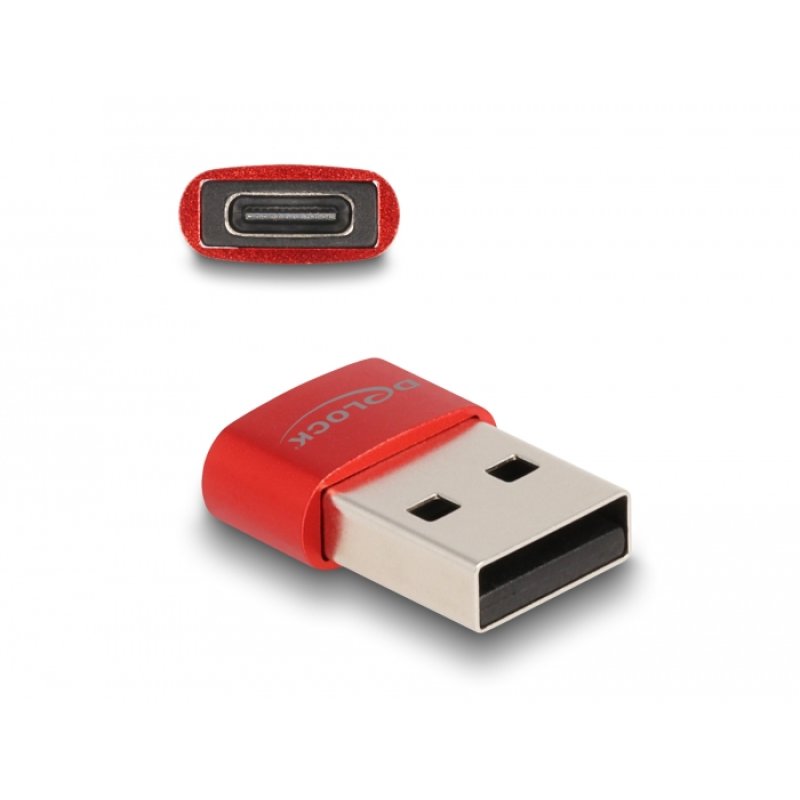 DELOCK USB2.0 Adapter USB Typ-A Stecker zu USB Type-C Bu rot
