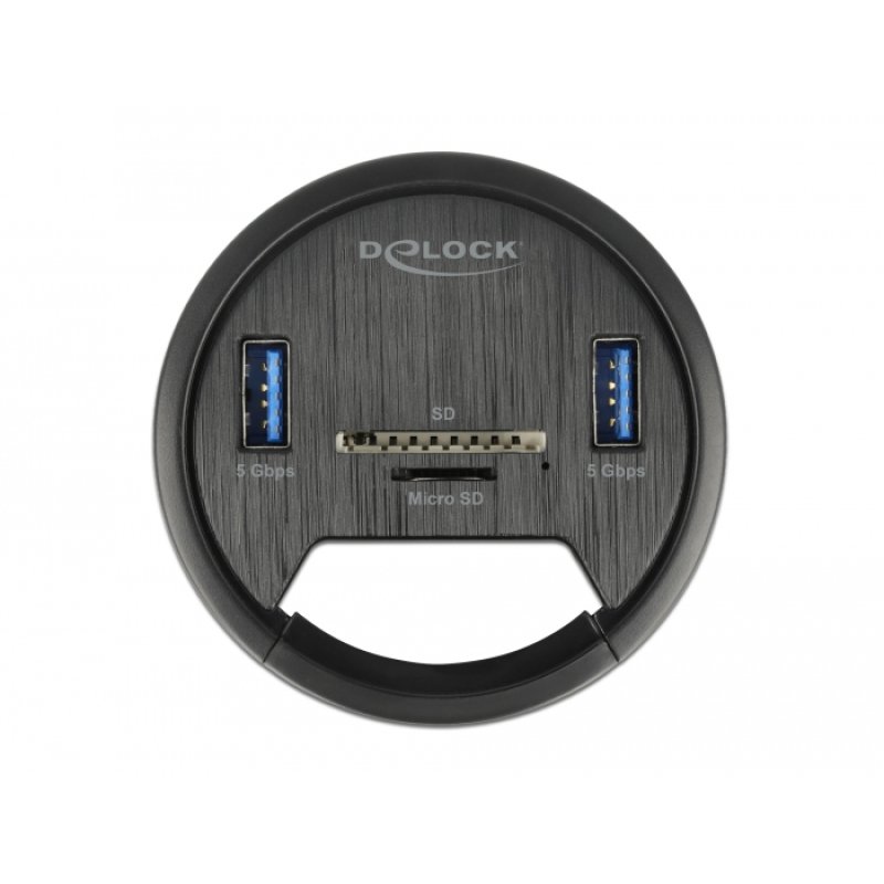 DeLOCK 2 Port Tisch-Hub 2 x SuperSpeed USB Typ-A und Card Reader für SD und Micro