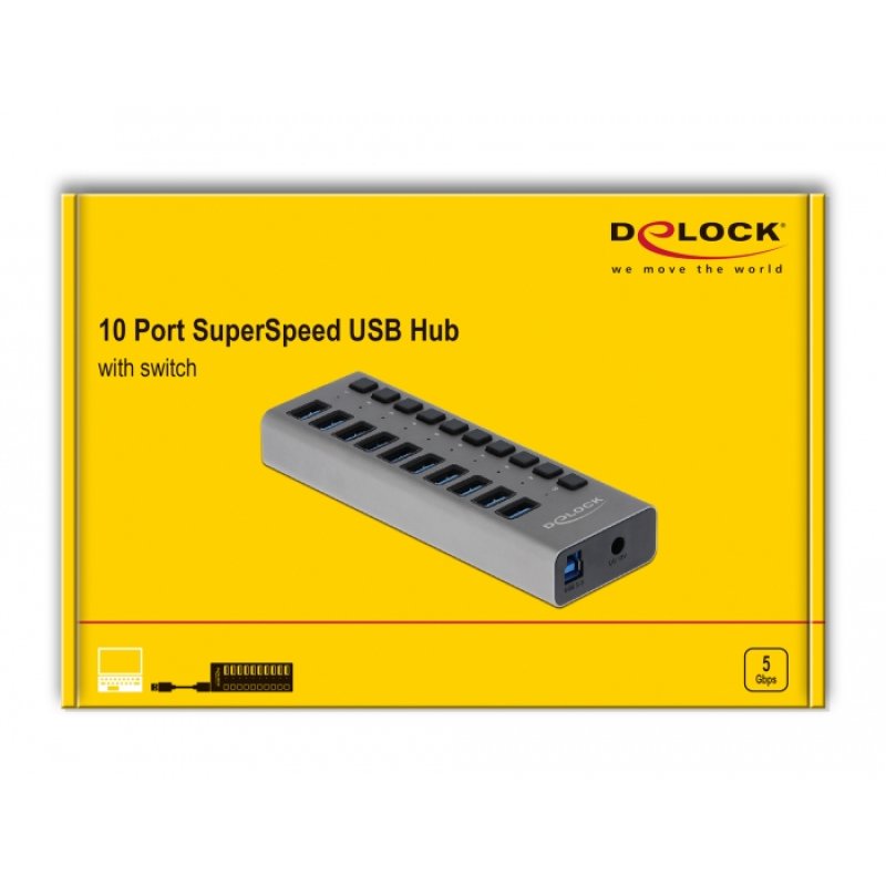 DeLOCK External 5 Gbps USB Hub with 10 Ports Switch