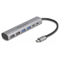 DeLOCK Hub 6 prises USB avec 4 x USB Type-A femelle et 2 x USB Type-C femelle