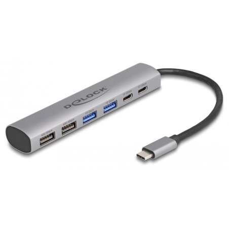 DeLOCK 6 Port USB Hub with 4 x USB Type-A female and 2 x USB Type-C female