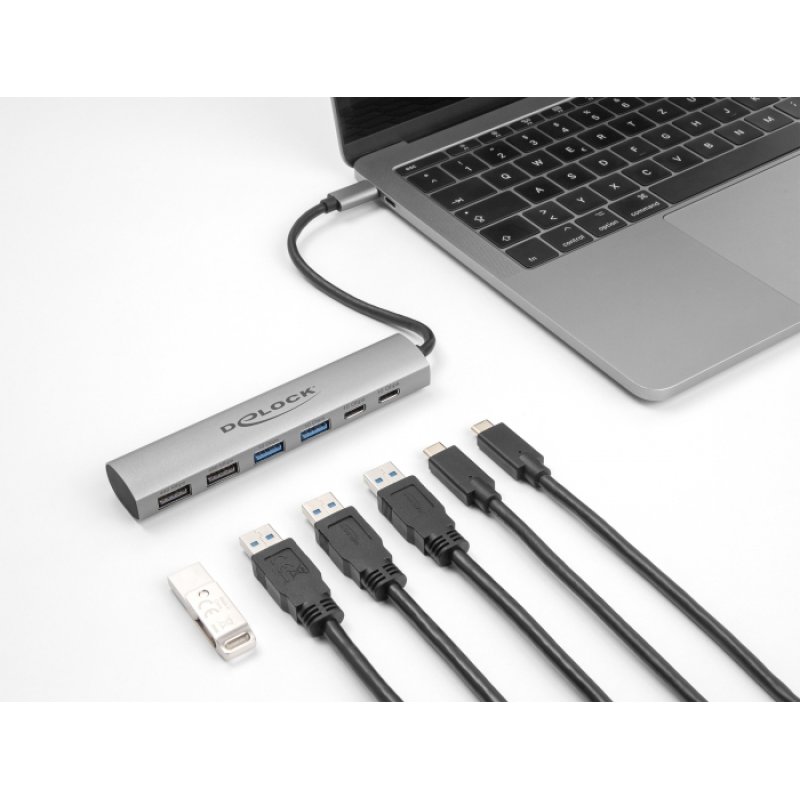 DeLOCK Hub 6 prises USB avec 4 x USB Type-A femelle et 2 x USB Type-C femelle