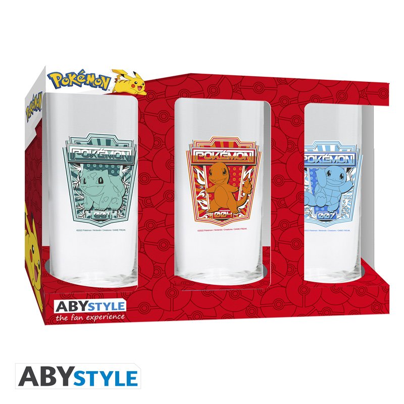 Pokemon Glass Set - 3 x 14cm Height, 6cm Diameter