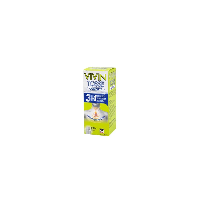 Menarini Otc Vivin Tosse Complete Syrup 3 In 1 Cough With Phlegm, Dry Cough, And Sore Throat 150 Milliliters