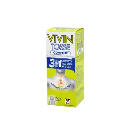 Menarini Otc Vivin Tosse Complete Syrup 3 In 1 Cough With Phlegm, Dry Cough, And Sore Throat 150 Milliliters