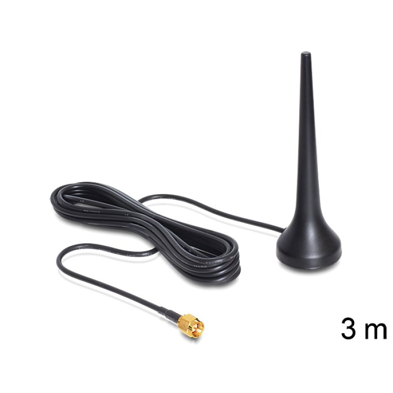 DELOCK GSM UMTS Sixband Antenne SMA 2 dBi omnidirektional mit magnetischem Standfuss starr schwarz