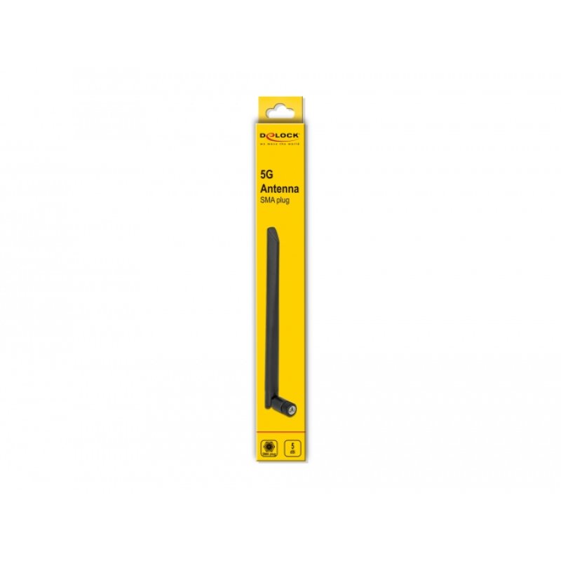 DeLOCK Antenne 5G 3,4 - 3,8 GHz SMA mâle 5 dBi, 20 cm, omnidirectionnelle, matériau flexible, noire