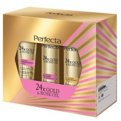 Perfectaset 24k Gold Rose Oil Exfoliating Scrub 75g, Hydrating Toner 200ml, Makeup Remover Milk 200ml