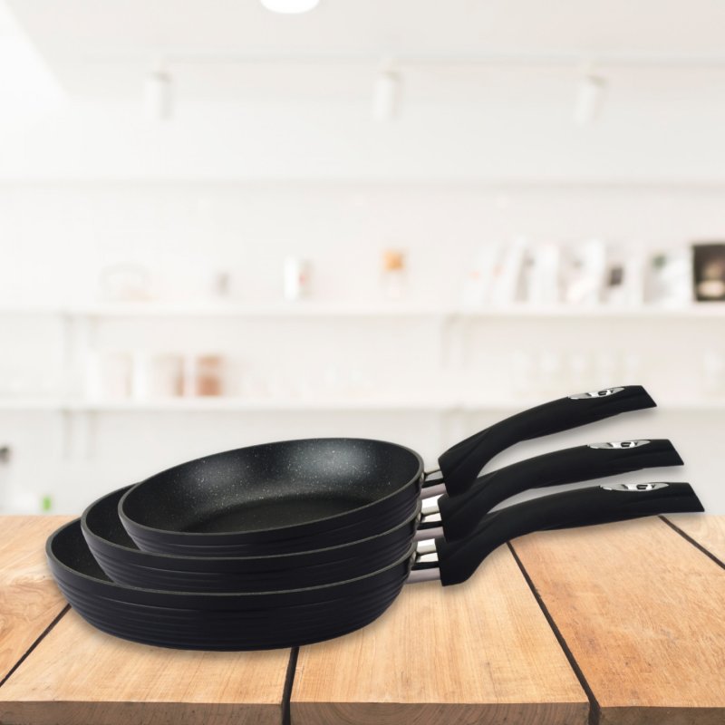 Royalty Line RL-FM3F: Marble Coating Forged Aluminum 3 Pieces Fry Pan Set Red