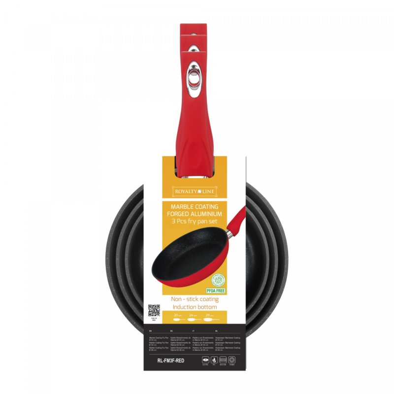Royalty Line RL-FM3F: Marble Coating Forged Aluminum 3 Pieces Fry Pan Set Red