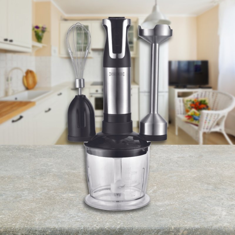 Royalty Line RL-ESMS800BLK: 3-in-1 Hand Blender Set - Power Whisk, Immersion Blender, Chopper - Black