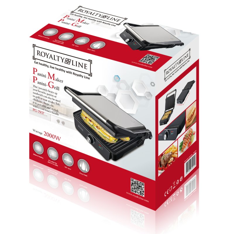Royalty Line RL-PG7937: Panini / Contact Grill - 2000W