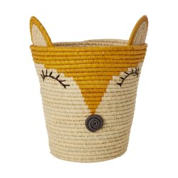 Rice - Round Raffia Basket with Fox Head - Yellow