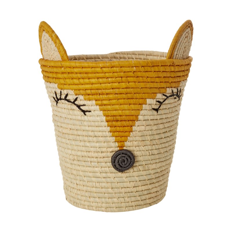 Rice - Round Raffia Basket with Fox Head - Yellow