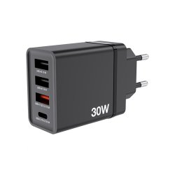 Chargeur secteur Verbatim GaN 3x ports USB-A 1x port USB-C 30W (Noir)