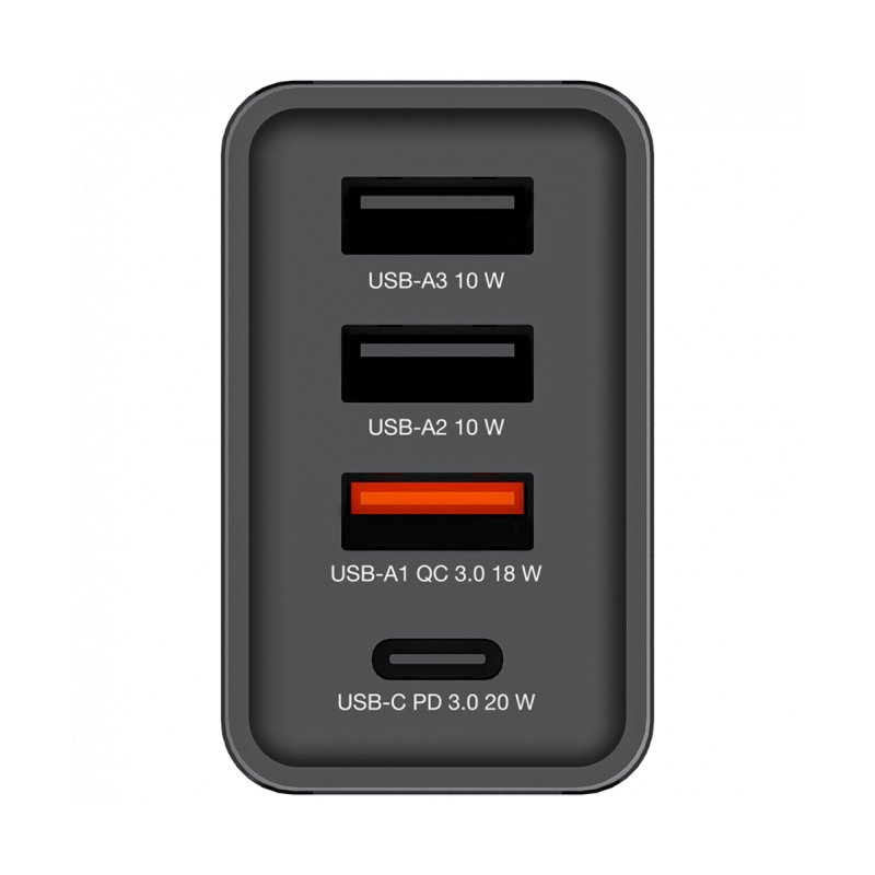 Chargeur secteur Verbatim GaN 3x ports USB-A 1x port USB-C 30W (Noir)