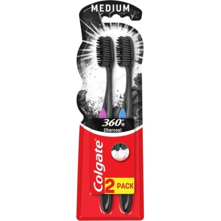 Colgate 360 Black Medium Toothbrush - Pack of 2