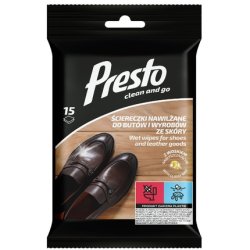 Presto Moisturizing Wipes For Shoes And Leather Products - 15 Pieces