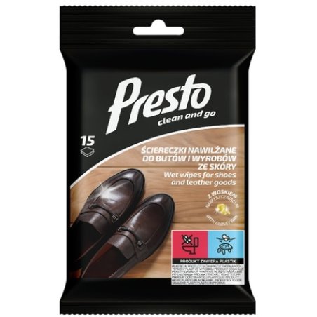 Presto Moisturizing Wipes For Shoes And Leather Products - 15 Pieces
