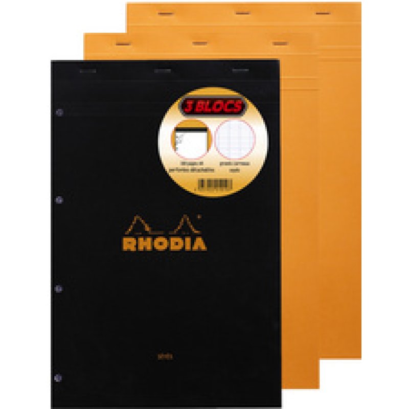 RHODIA Bloc agrafé No. 20, format A4 , quadrillé, lot de 3