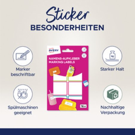 AVERY Étiquette de nom, film, 34 x 48 mm, cadre coloré