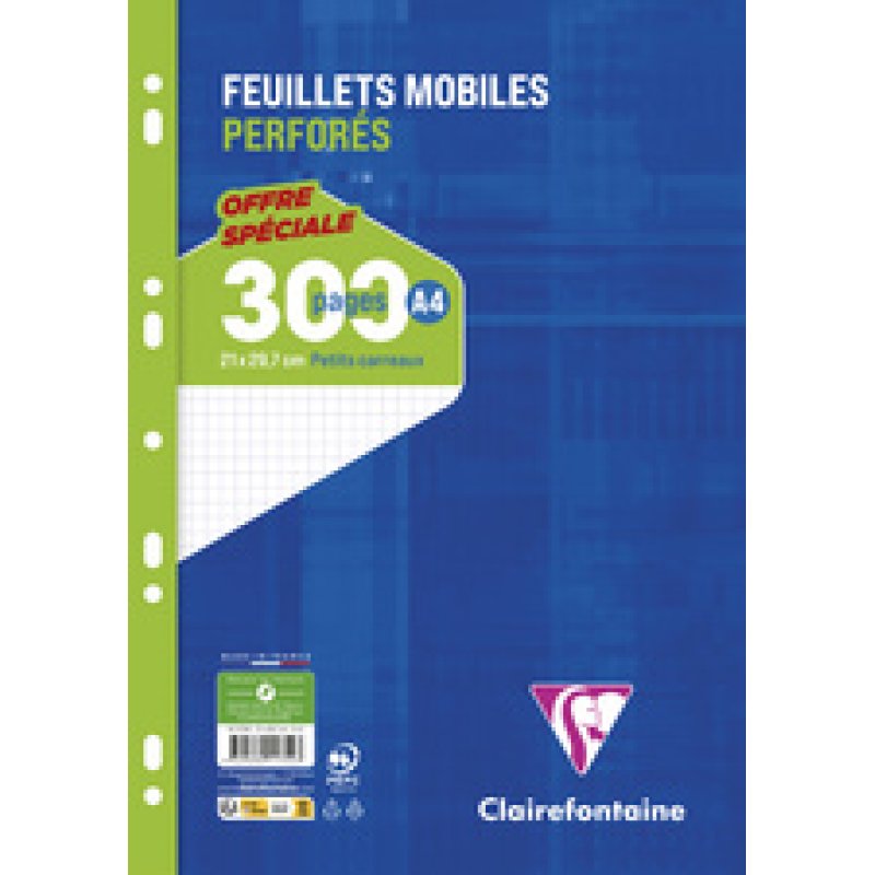Clairefontaine Feuillets mobiles perforés, A4, quadrillé 5x5