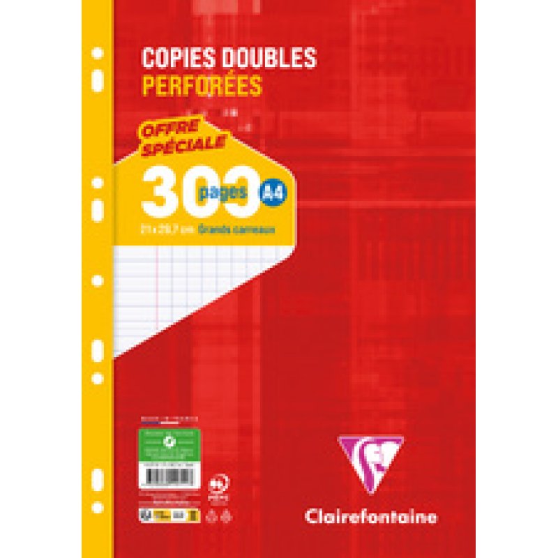 Clairefontaine Copies doubles perforées, A4, quadrillé 5x5