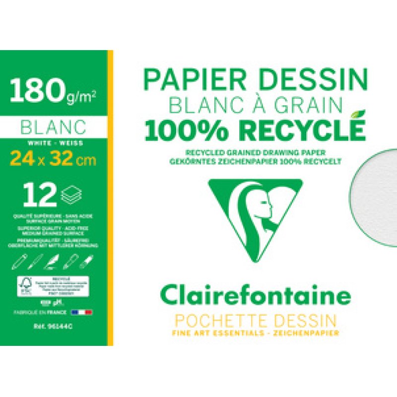 Clairefontaine Papier dessin "Blanc à Grain" 100% recyclé