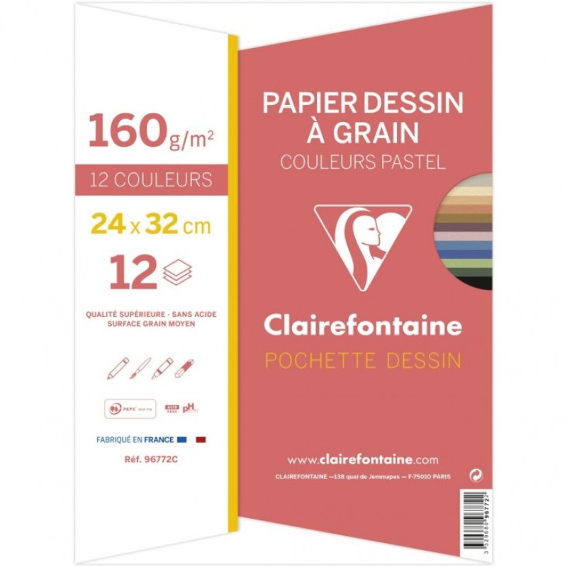 Clairefontaine Papier dessin "à Grain", couleurs pastel