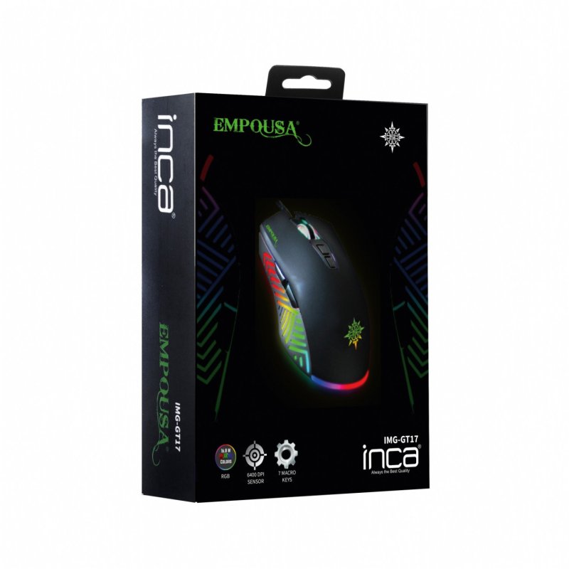 INCA Gaming Maus IMG-GT17 6400 DPI. RGB. 7 Tasten. USB. SW retail