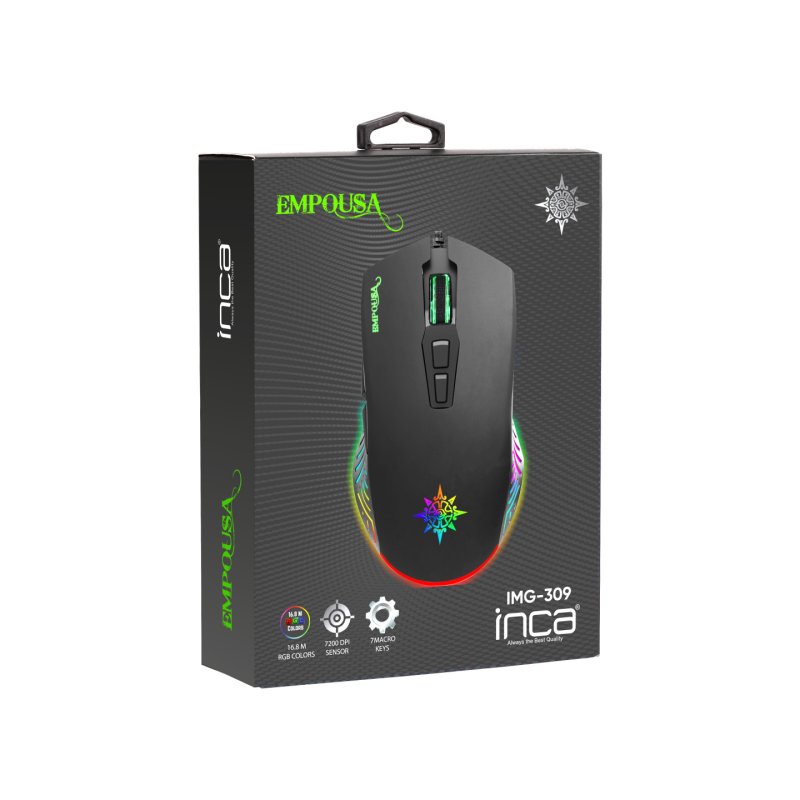 INCA Gaming Maus IMG-309 7200 DPI. RGB. 7 Tasten. USB. SW retail