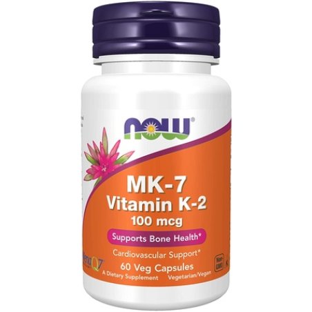 NOW Supplements MK-7 Vitamin K-2 100mcg Cardiovascular and Bone Health Support 60 Veg Capsules