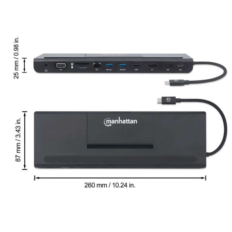 Manhattan 153478 station d'accueil Avec fil USB 3.2 Gen 1 (3.1 Gen 1) Type-C Noir