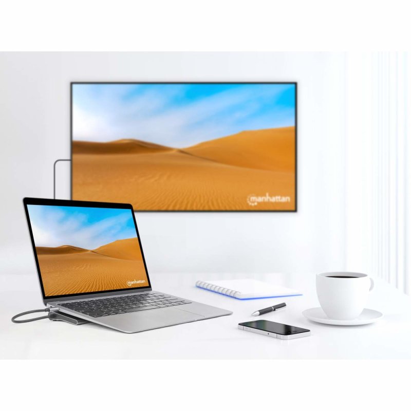 Manhattan USB-C Dock/Hub with Card Reader and MST, Ports (x9): Audio 3.5mm, Mini DP, Ethernet, HDMI, USB-A (x3), USB-C