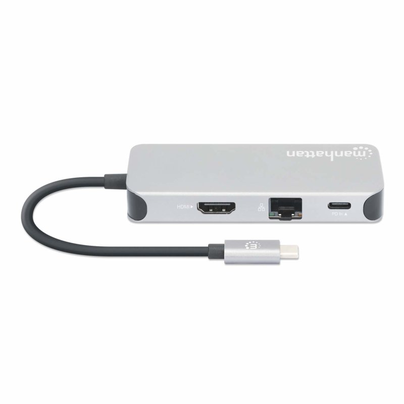 Manhattan USB-C Dock/Hub with Card Reader, Ports (x6): Ethernet, HDMI, USB-A (x3) and USB-C, With Power Delivery (10W)