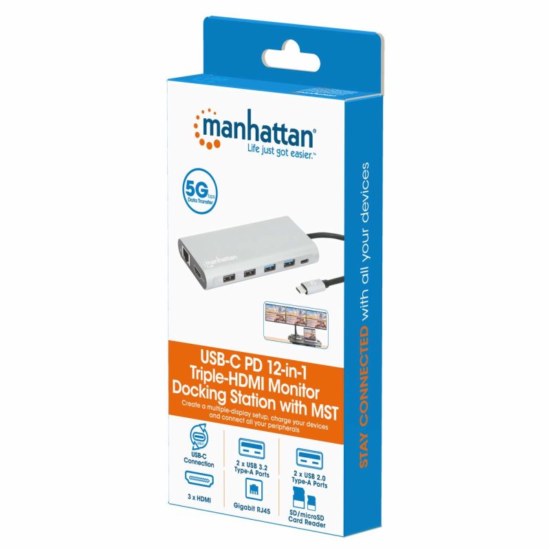 MANHATTAN 12-in1 Dockingstation 3xHDMI 4xUSB USB-C DP RJ45