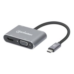 Manhattan USB-C Dock/Hub, Ports (x4): HDMI, USB-A, USB-C and VGA, With Power Delivery (87W) to USB-C Port (Note add