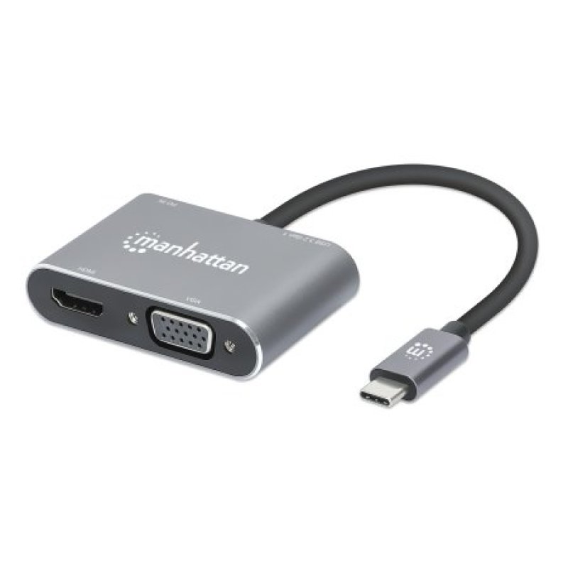 Manhattan USB-C Dock/Hub, Ports (x4): HDMI, USB-A, USB-C and VGA, With Power Delivery (87W) to USB-C Port (Note add