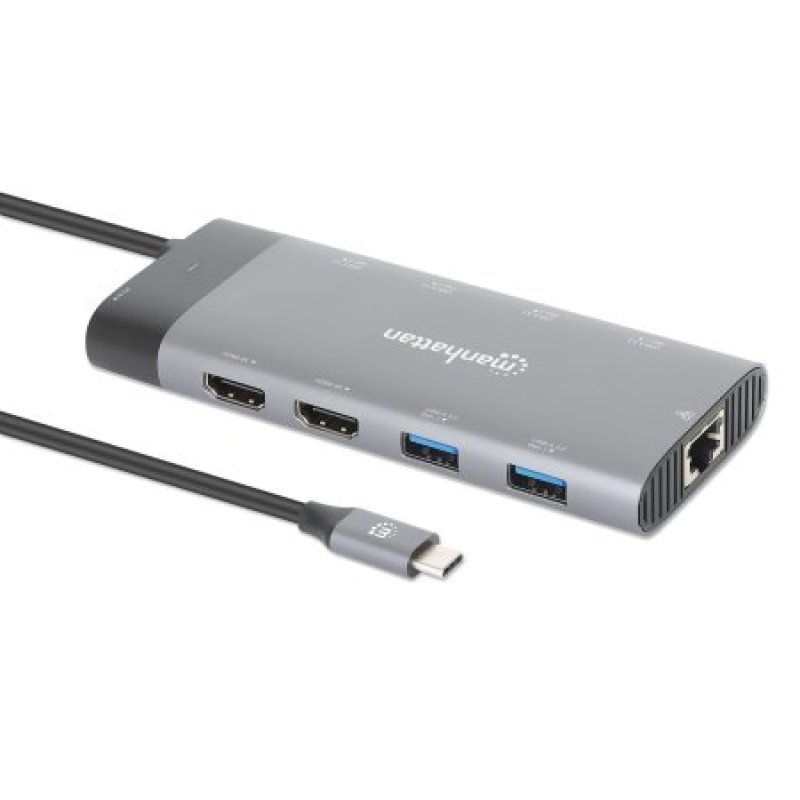 Manhattan 130714 station d'accueil Avec fil USB 3.2 Gen 2 (3.1 Gen 2) Type-C Gris