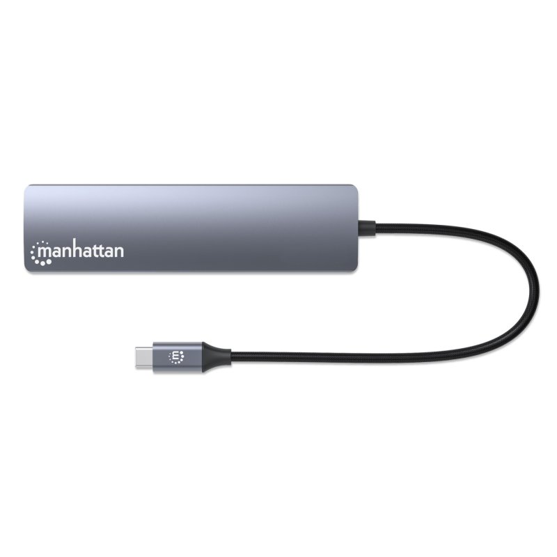 Manhattan USB-C Dock/Hub, Ports (x6): Ethernet, HDMI, USB-A (x3) and USB-C, With Power Delivery (100W) to USB-C Port