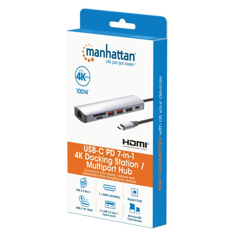 Manhattan 153966 station d'accueil Avec fil USB 3.2 Gen 2 (3.1 Gen 2) Type-C Argent